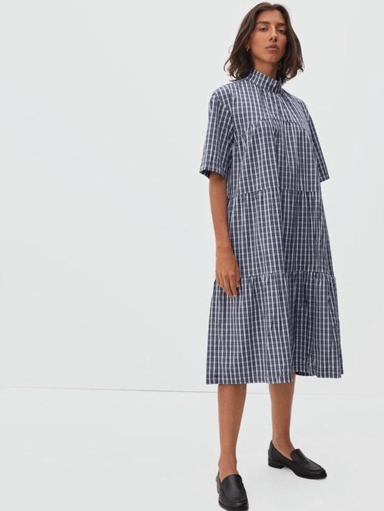 Everlane Dresses & Skirts - Everlane The Tiered Mock Neck Midi Cotton Checks Dress - Size Small